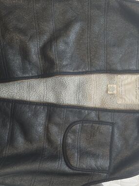 Ralph Lauren Black Leather Bomber with Cream Sherpa Lining